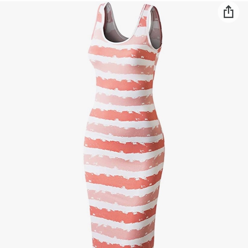 Coral Striped Fitted Midi Dress